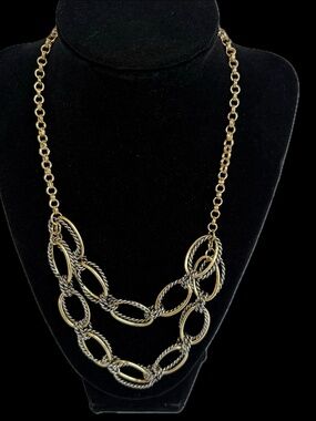Chicos Mixed Metal 2 Strand Interlocking Oval Chain Link Layer Necklace Two Tone